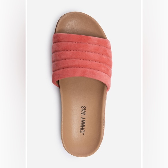 Johnny Was Solid Stitch Coral Pink, Sandal, Slides,Suede Like New, Size 8 - Picture 2 of 11